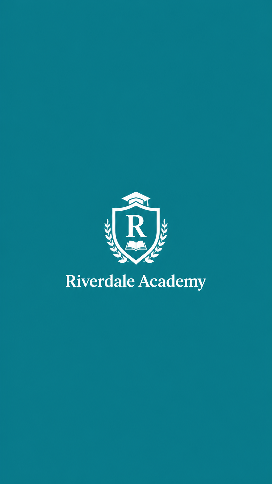 Riverdale Academy branded app launch screen with school crest